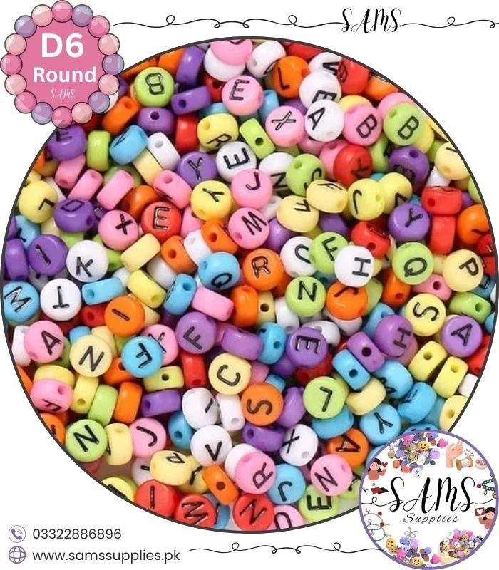Letter Beads (3) Round Black Alphabet Letter Beads Dark Multicolor Background For Jewelry Making, Bracelet Making Accessories Buy Online in Pakistan at SAMS SUPPLIES in Wholesale Prices - Image 1